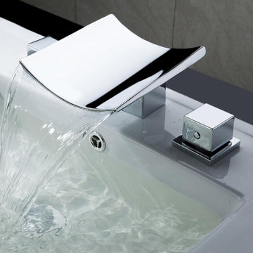 Grop Contemporary Double Handle Waterfall Widespread Bathroom Sink Faucet in Polished Chrome